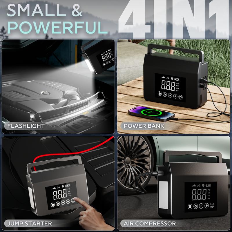 2026 All-Season Savior – 4000A Car Jump Starter with 150PSI Tire Inflator, 15000mAh Power Bank & LED Light, Reliable in -20°F, Compatible with Most Cars & Trucks, For All Driving Situations