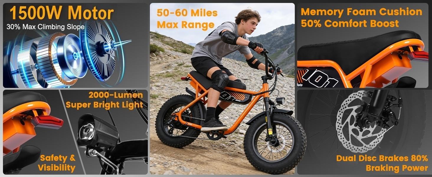 [summerwins] ESKUTE V101 1500W Electric Bike for Adults: 28MPH Speed, 16x4.0 Fat Tire All-Terrain E-bike | Smart NFC Unlock, 48V 13Ah Battery, 330lb Max Load, 7-Speed Commuter & Off-Road Ebike range 50-60 mile((w/ PAS 1)