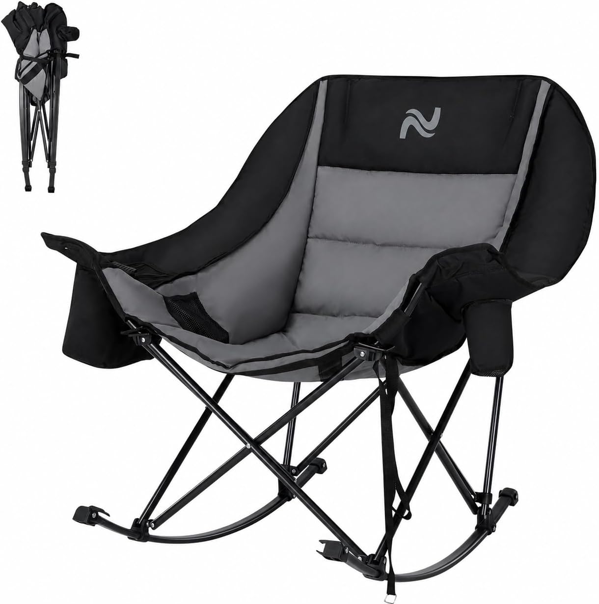 Oversized Rocking Chair for Adults, 400 lbs Heavy Duty Camping Chair | Enjoy smooth rocking comfort with full padding, cooler bag & side pocket. Holds up to 400 lbs for camping, patio & backyard