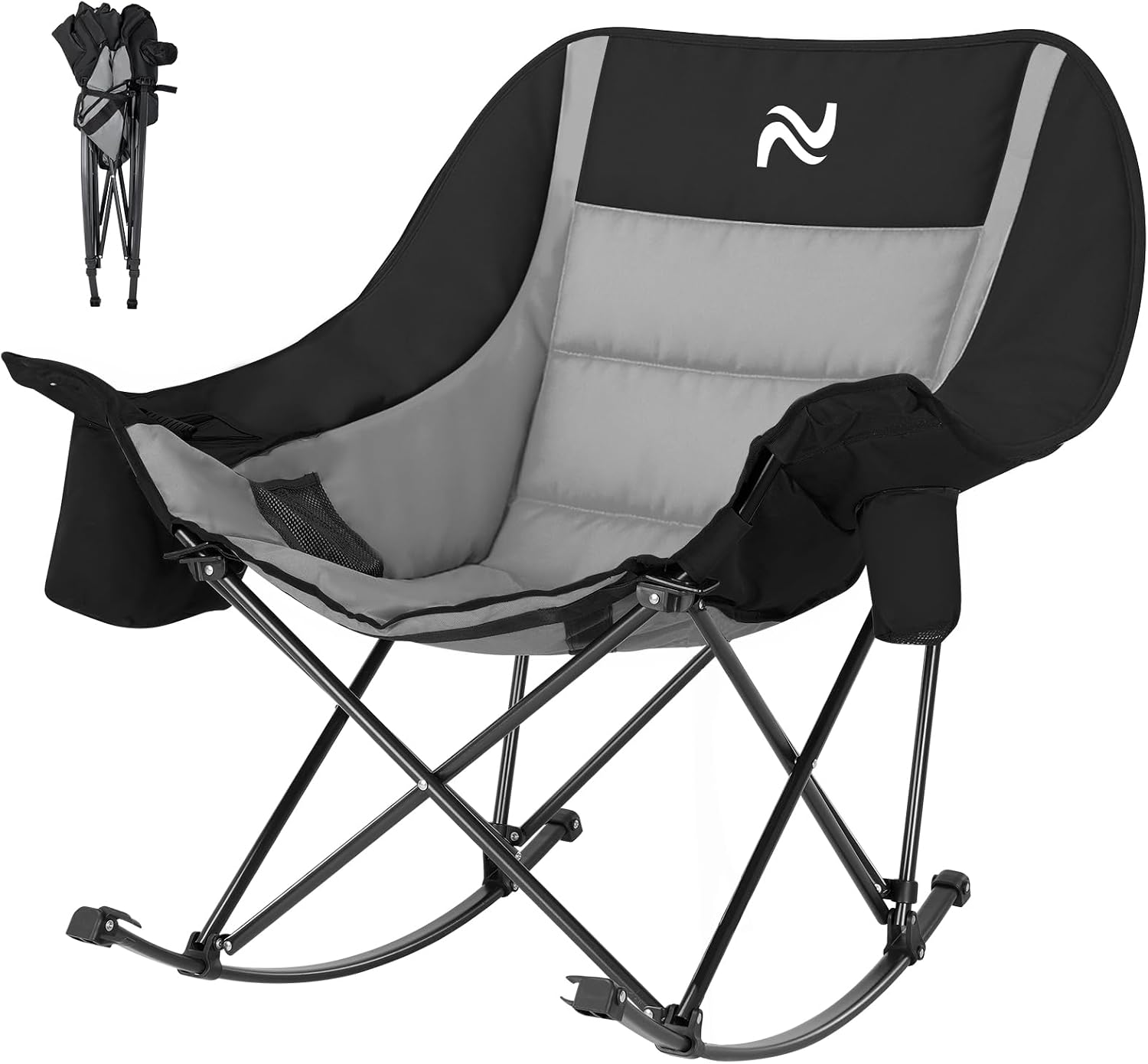 Oversized Rocking Chair for Adults, 400 lbs Heavy Duty Camping Chair | Enjoy smooth rocking comfort with full padding, cooler bag & side pocket. Holds up to 400 lbs for camping, patio & backyard