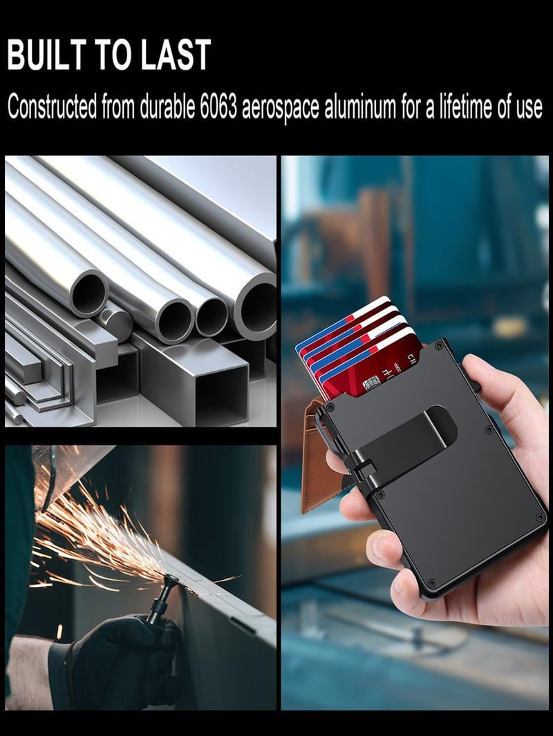 Minimalist Men&rsquo;s Slim Wallet: 9 - 13 Cards, Money Clip, ID Window. RFID - Blocking, Aluminum Bifold Pop - Up