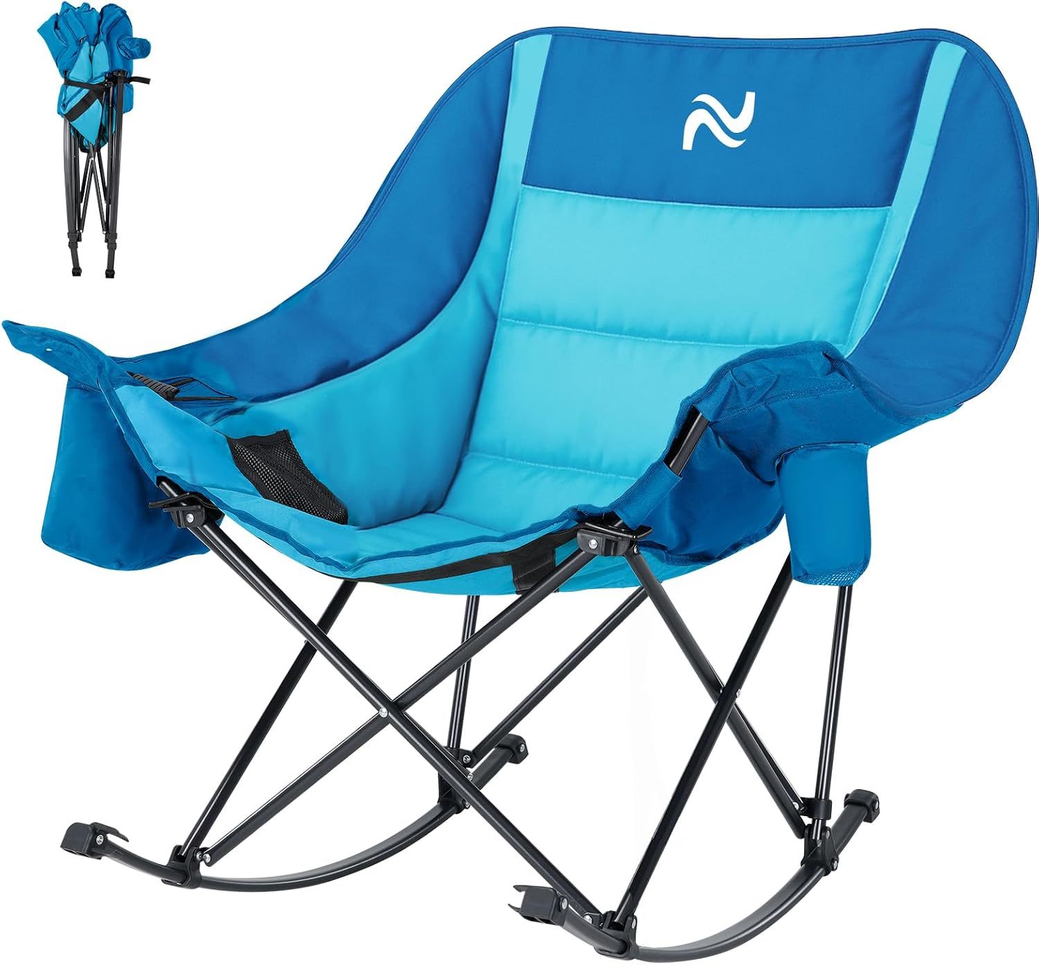 Oversized Rocking Chair for Adults, 400 lbs Heavy Duty Camping Chair | Enjoy smooth rocking comfort with full padding, cooler bag & side pocket. Holds up to 400 lbs for camping, patio & backyard