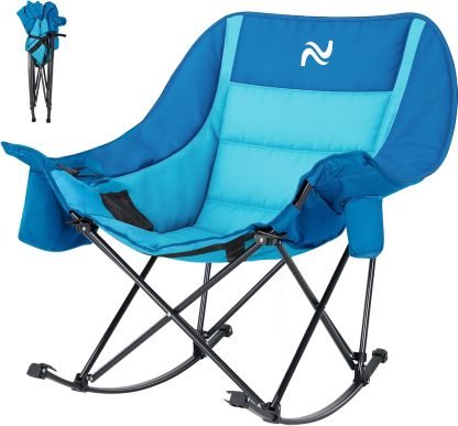 Oversized Rocking Chair for Adults, 400 lbs Heavy Duty Camping Chair | Enjoy smooth rocking comfort with full padding, cooler bag & side pocket. Holds up to 400 lbs for camping, patio & backyard