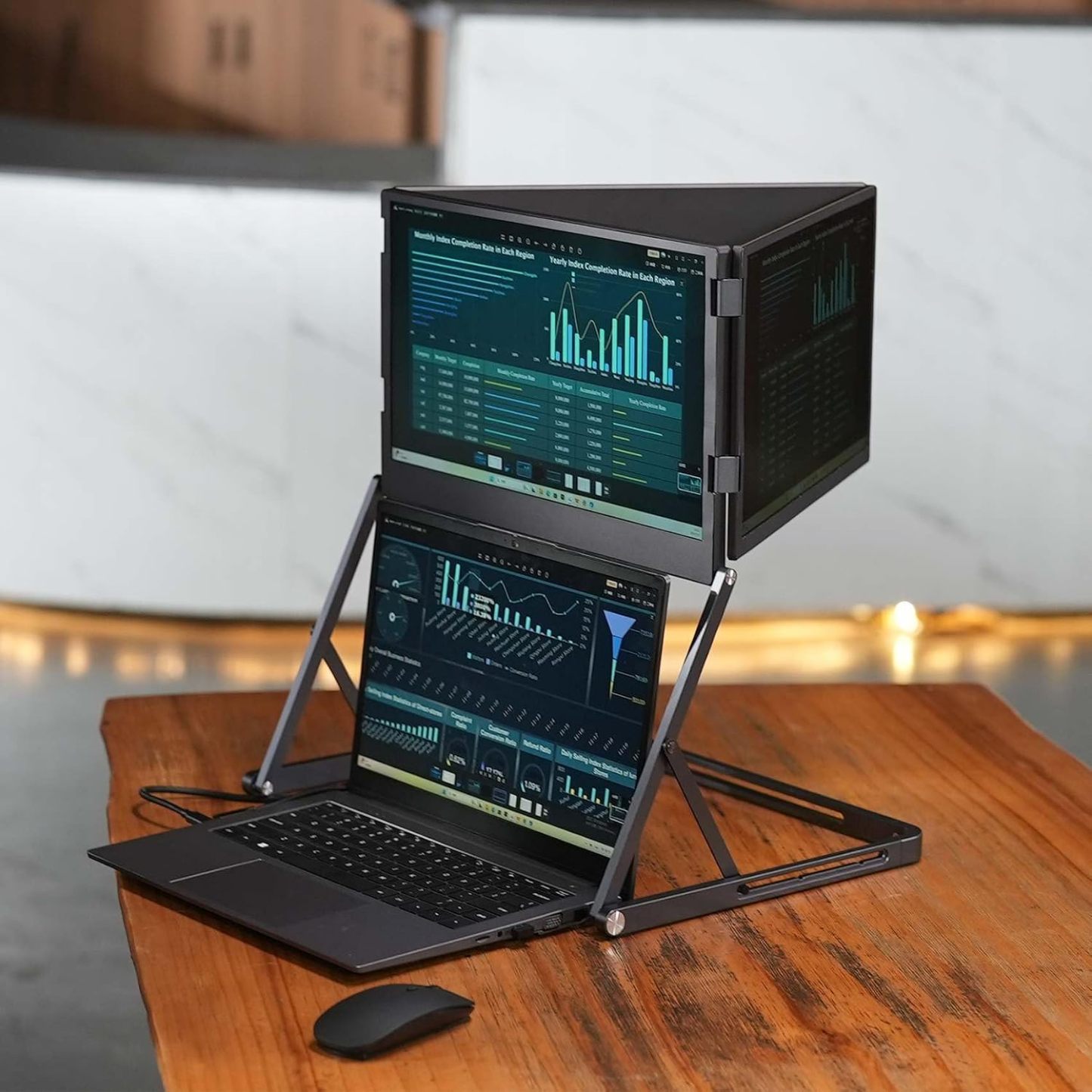 VSDISPLAY 14 Inch Triple Monitor Extender, 1920x1200 IPS Portable Laptop Triple Screen, Foldable 3 Screens Display with USB-C & H/D,for Multi-Screen Workstation