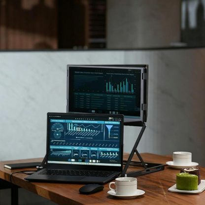 VSDISPLAY 14 Inch Triple Monitor Extender, 1920x1200 IPS Portable Laptop Triple Screen, Foldable 3 Screens Display with USB-C & H/D,for Multi-Screen Workstation