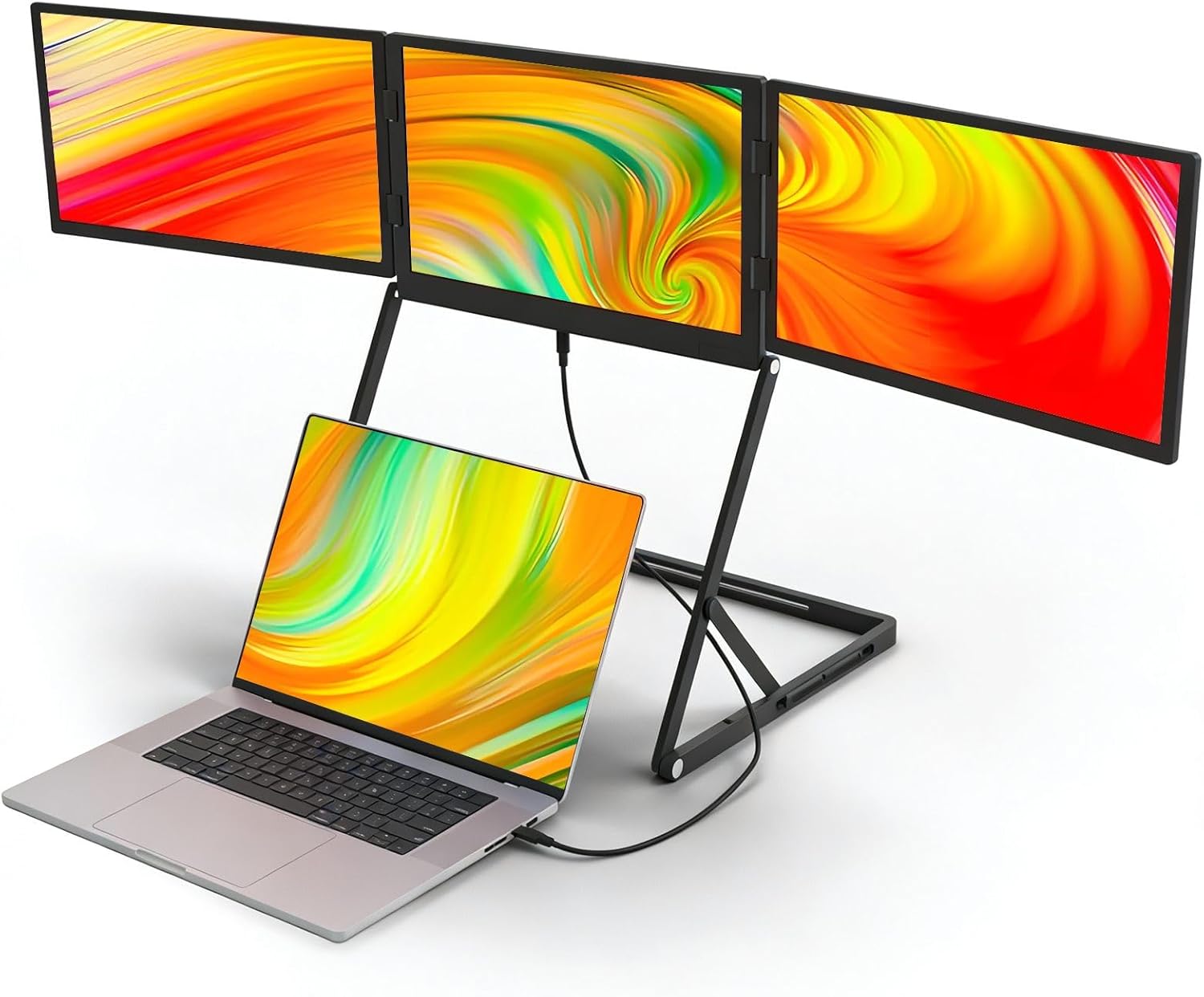 VSDISPLAY 14 Inch Triple Monitor Extender, 1920x1200 IPS Portable Laptop Triple Screen, Foldable 3 Screens Display with USB-C & H/D,for Multi-Screen Workstation