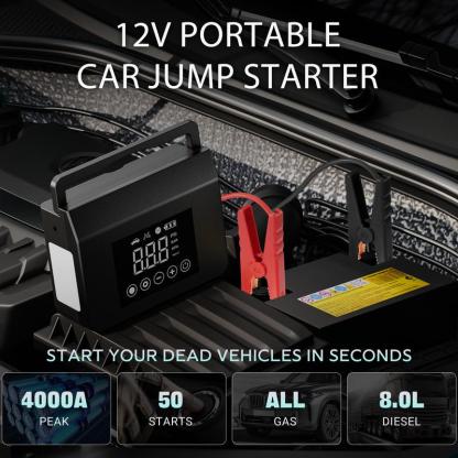 2026 All-Season Savior – 4000A Car Jump Starter with 150PSI Tire Inflator, 15000mAh Power Bank & LED Light, Reliable in -20°F, Compatible with Most Cars & Trucks, For All Driving Situations