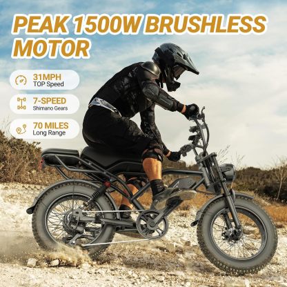 Electric E-Bike | Full Suspension | 1500W Peak Motor | 31/25 mph Top Speed | 25–70 Range | 48V 960/748 Wh Removable Battery | LED Headlights | 20/16-Inch All-Terrain Fat Tires |
