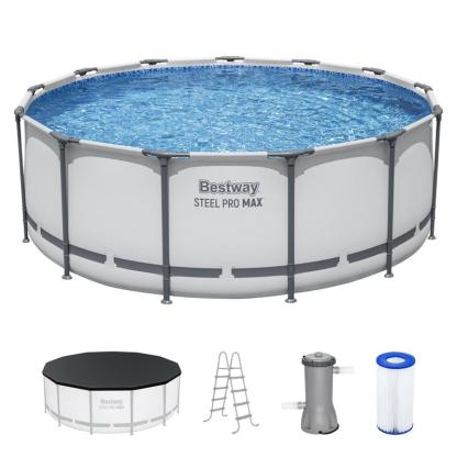 Round Above Ground Pool Set, Gray (15 Ft | 14 Ft | 13 Ft | Size Options)   Complete Set with Filter Pump, Ladder and Cover