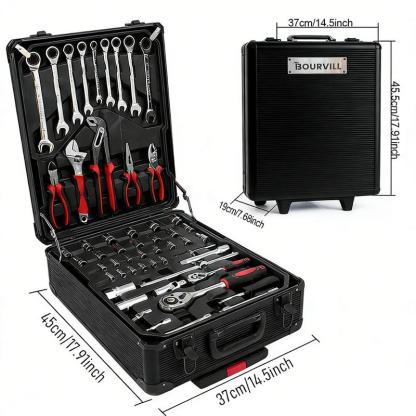 【DealsForYouDays】Bourvill 899-Piece Tool Set - High-Capacity Portable Metal Tool Case,Wheeled Mobile Tool Cabinet, and 4-Tier Aluminum Alloy Storage Unit- A Complete Kit for Mechanical Repair & Home Maintenance - ThePerfect Father's Day Gift