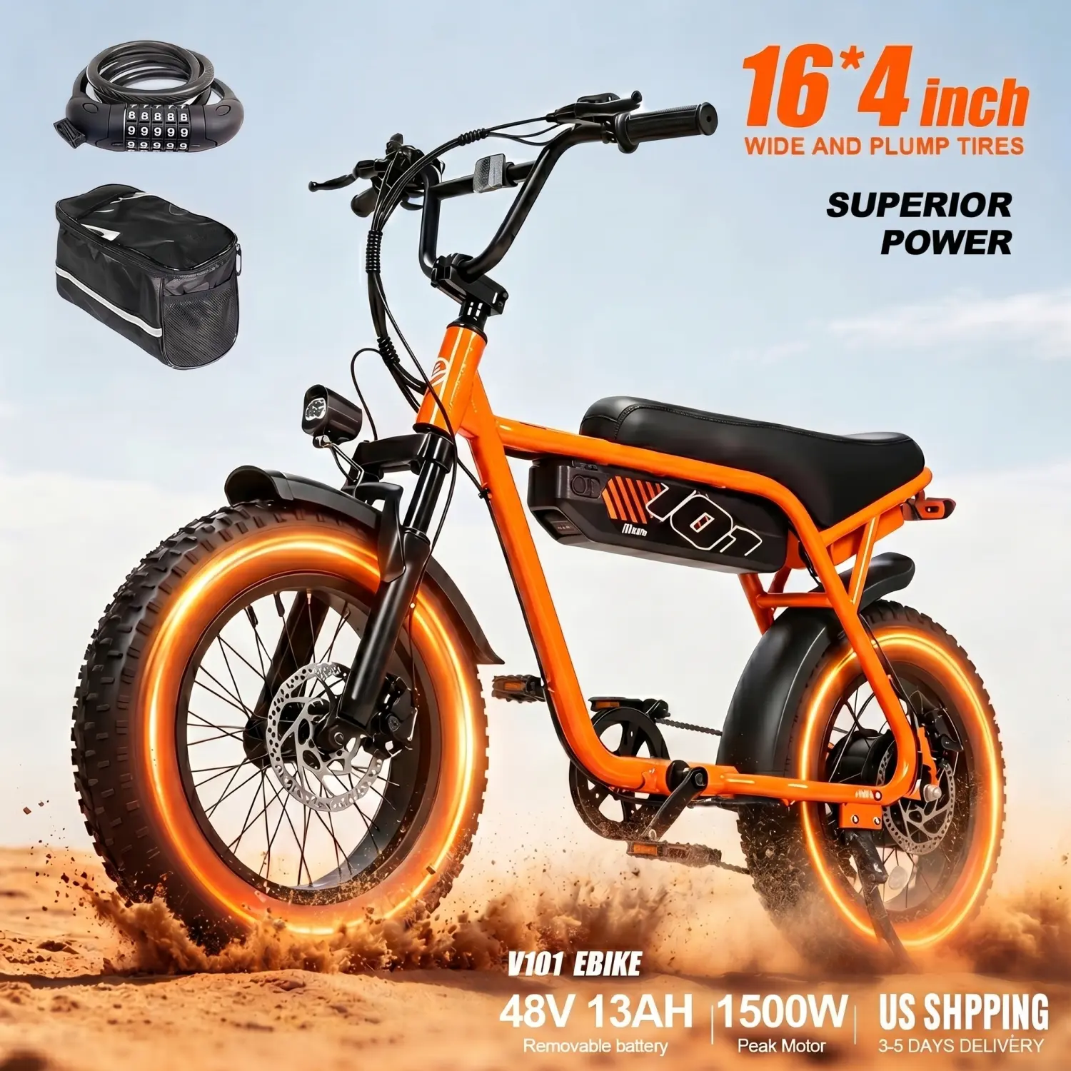 [summerwins] ESKUTE V101 1500W Electric Bike for Adults: 28MPH Speed, 16x4.0 Fat Tire All-Terrain E-bike | Smart NFC Unlock, 48V 13Ah Battery, 330lb Max Load, 7-Speed Commuter & Off-Road Ebike range 50-60 mile((w/ PAS 1)