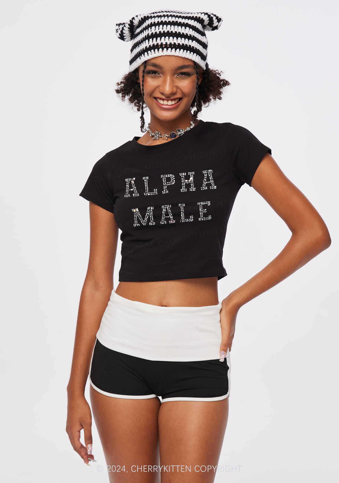 Rhinestone Alpha Male Y2K Baby Tee 