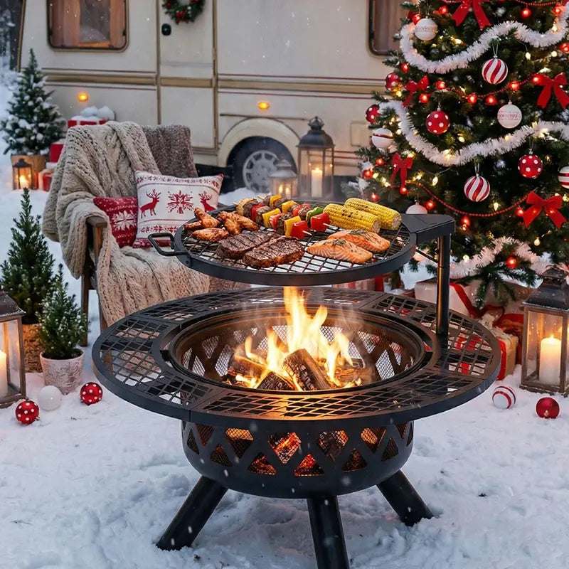 2-in-1 Wood Fire Pit Will Grill