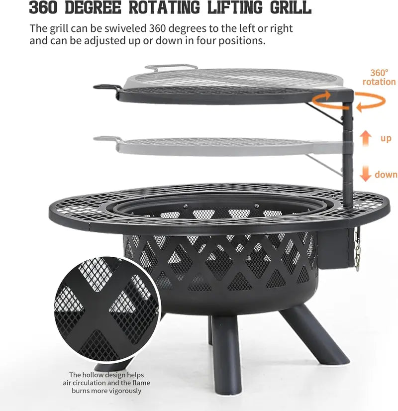 2-in-1 Wood Fire Pit Will Grill