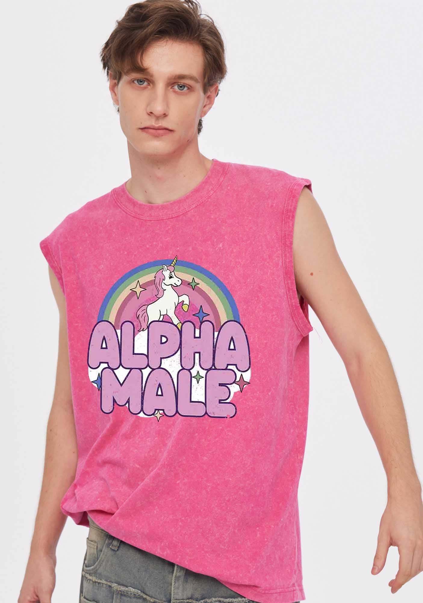 Rainbow Unicorn Alpha Male Y2K Washed Tank 