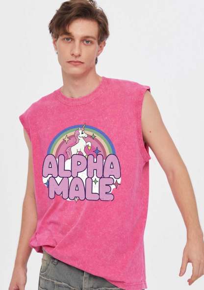 Rainbow Unicorn Alpha Male Y2K Washed Tank 