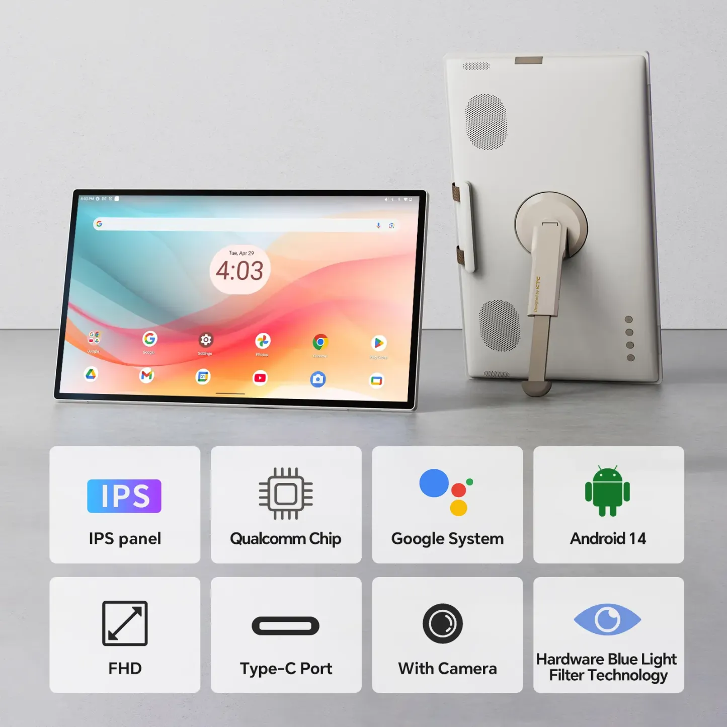 MegPad A25Q5 25in Touch Screen FHD IPS Panel Portable Smart TV Monitor with Case, Qualcomm 8-Core CPU, 8GB+128GB, Android 14, EDLA Certification, 8MP Camera, 2×8W+2×4W Speakers, Remote Control, 5000mAh Built-In Battery, Wi-Fi 5