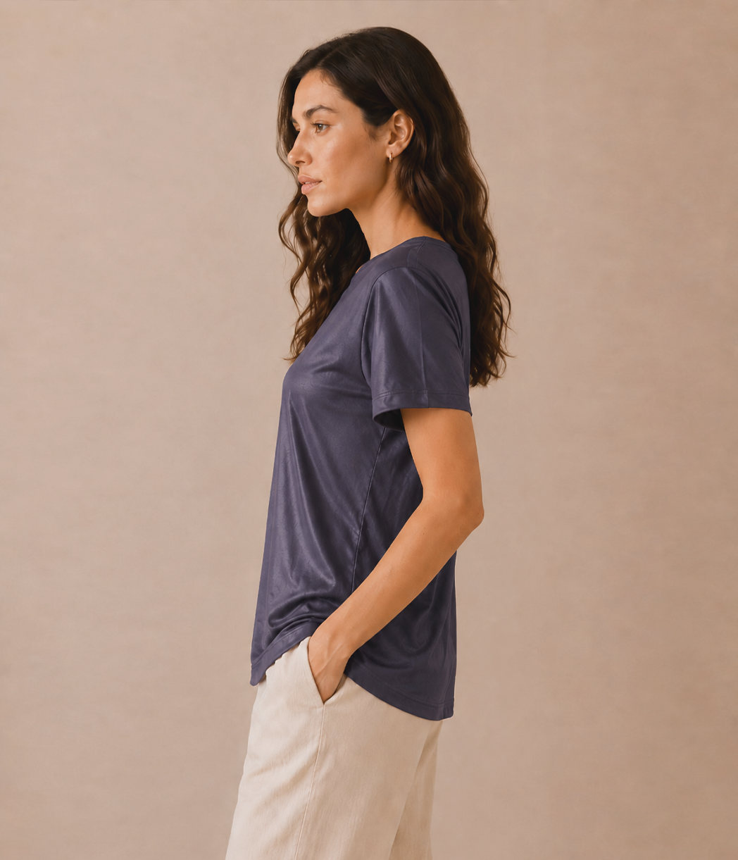 Fitted Organic Stretch Mulberry Silk Tee