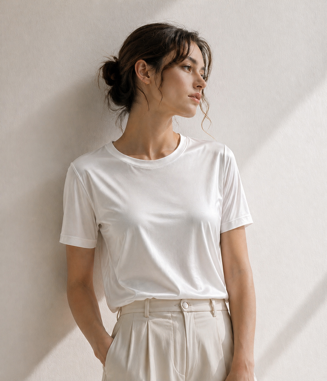 Fitted Organic Stretch Mulberry Silk Tee