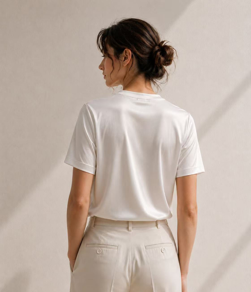 Fitted Organic Stretch Mulberry Silk Tee