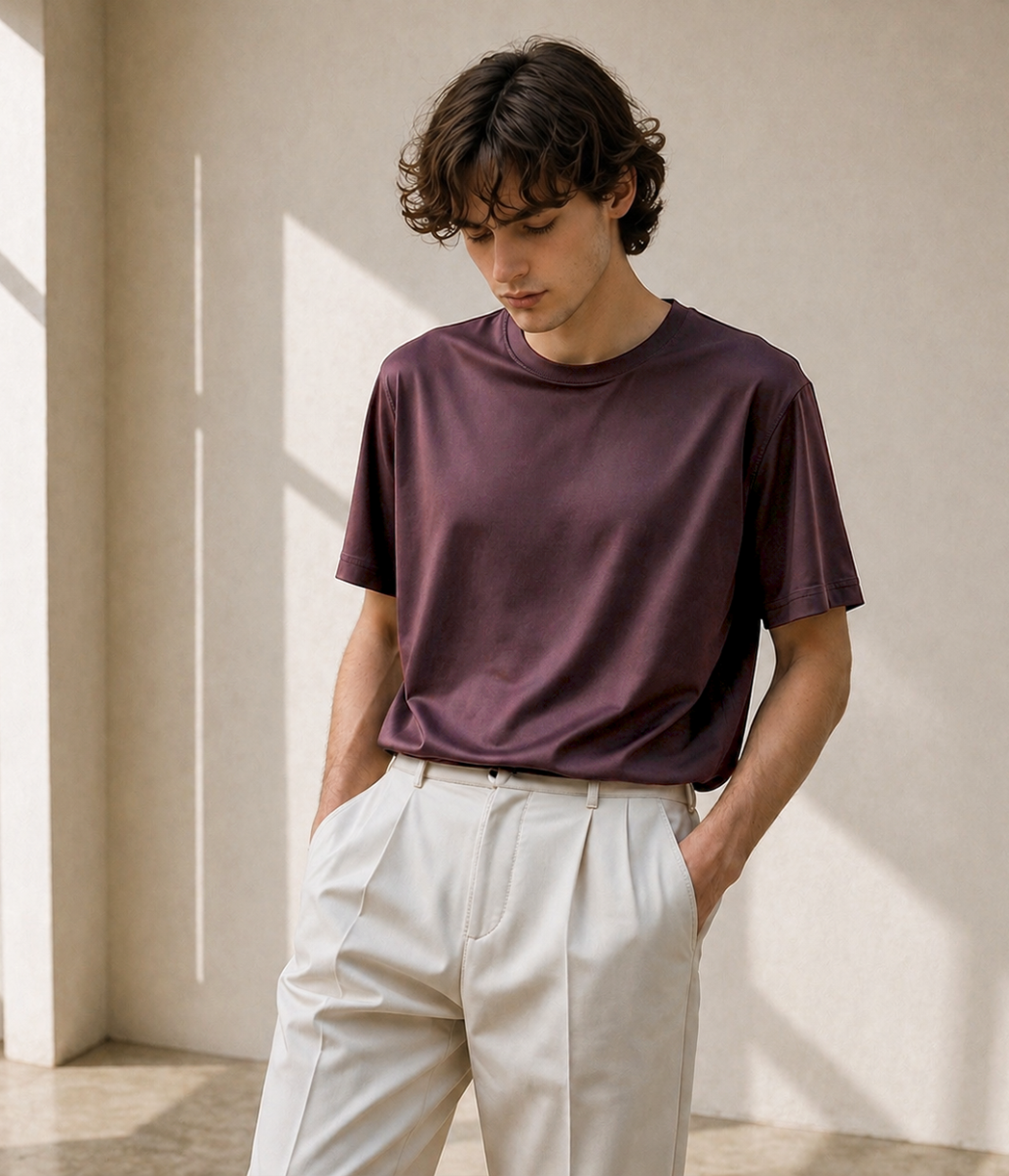 Relaxed Fit Organic Stretch Mulberry Silk Tee