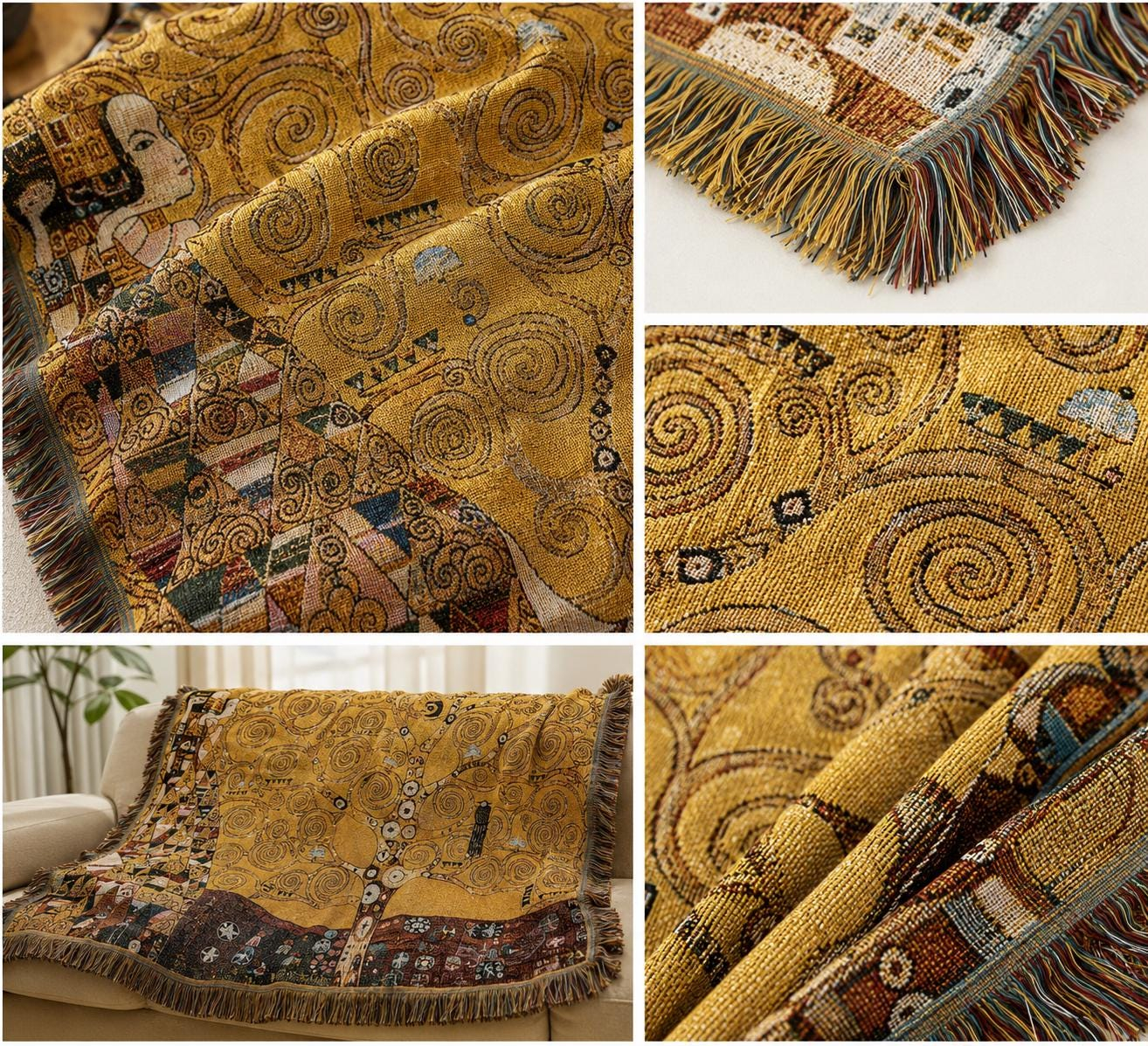 Gustav Klimt Tree of Life Woven Throw Blanket-Size: 51" x 70" (130cm x 178cm)