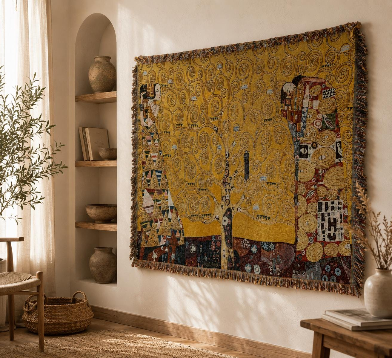 Gustav Klimt Tree of Life Woven Throw Blanket-Size: 51" x 70" (130cm x 178cm)