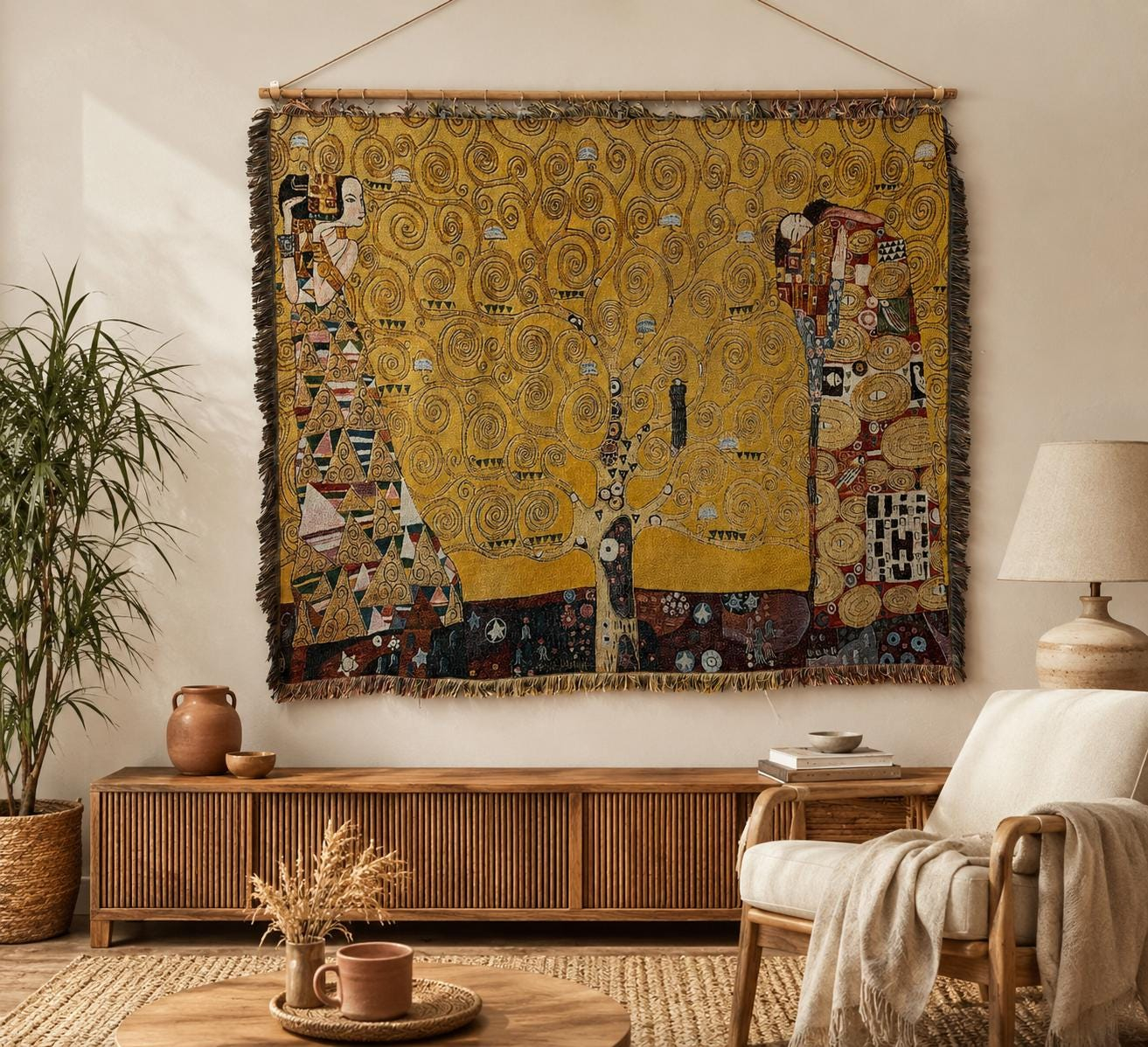 Gustav Klimt Tree of Life Woven Throw Blanket-Size: 51" x 70" (130cm x 178cm)