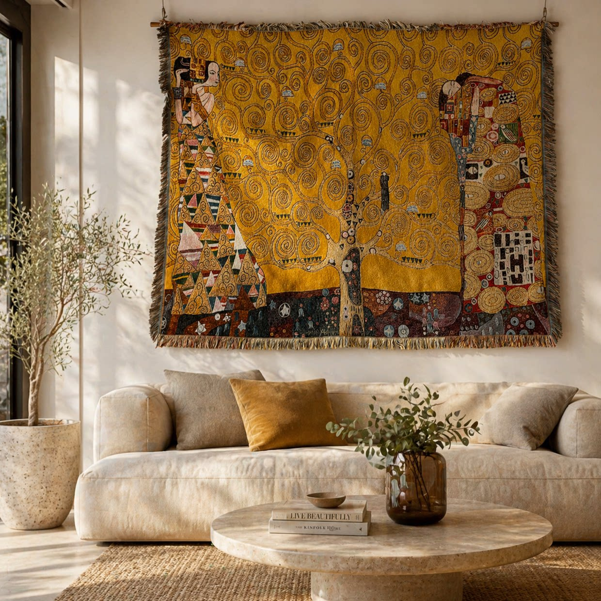Gustav Klimt Tree of Life Woven Throw Blanket-Size: 51" x 70" (130cm x 178cm)