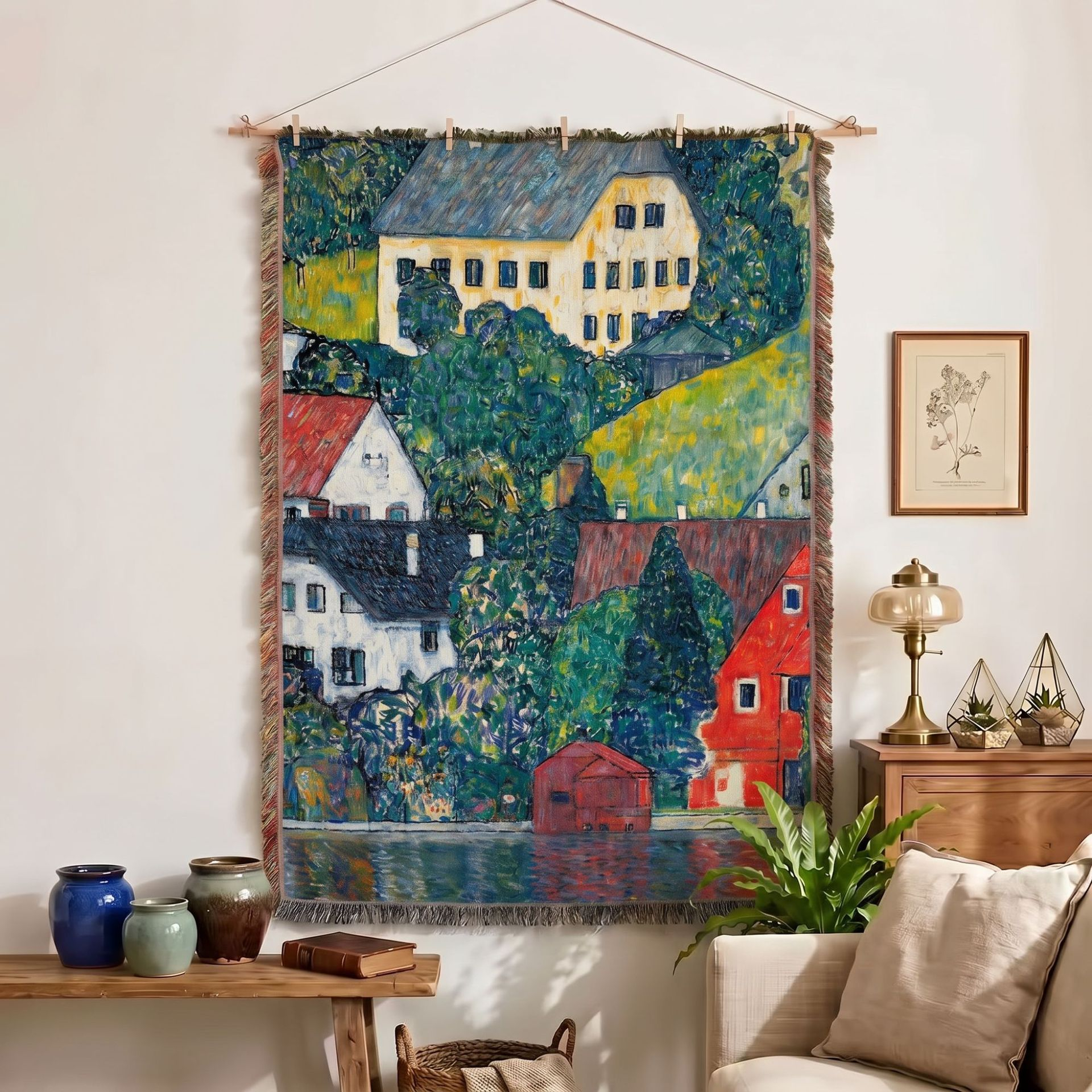 Gustav Klimt -nice  Houses At Unterach On The Attersee Woven Blanket -Size: 51" x 70" (130cm x 178cm)