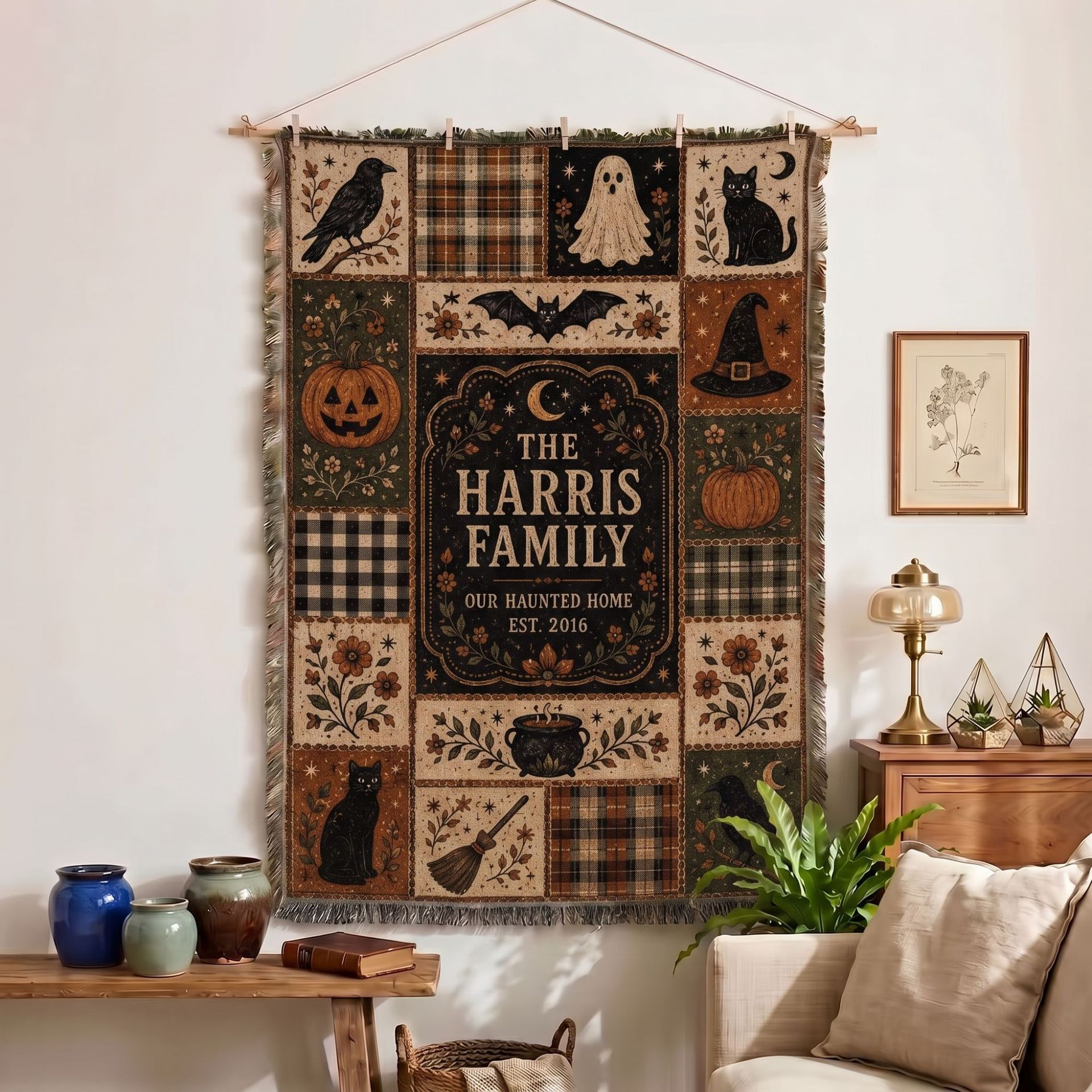 Halloween Patchwork  Woven Blanket -Size: 51" x 62" (130cm x 160cm)