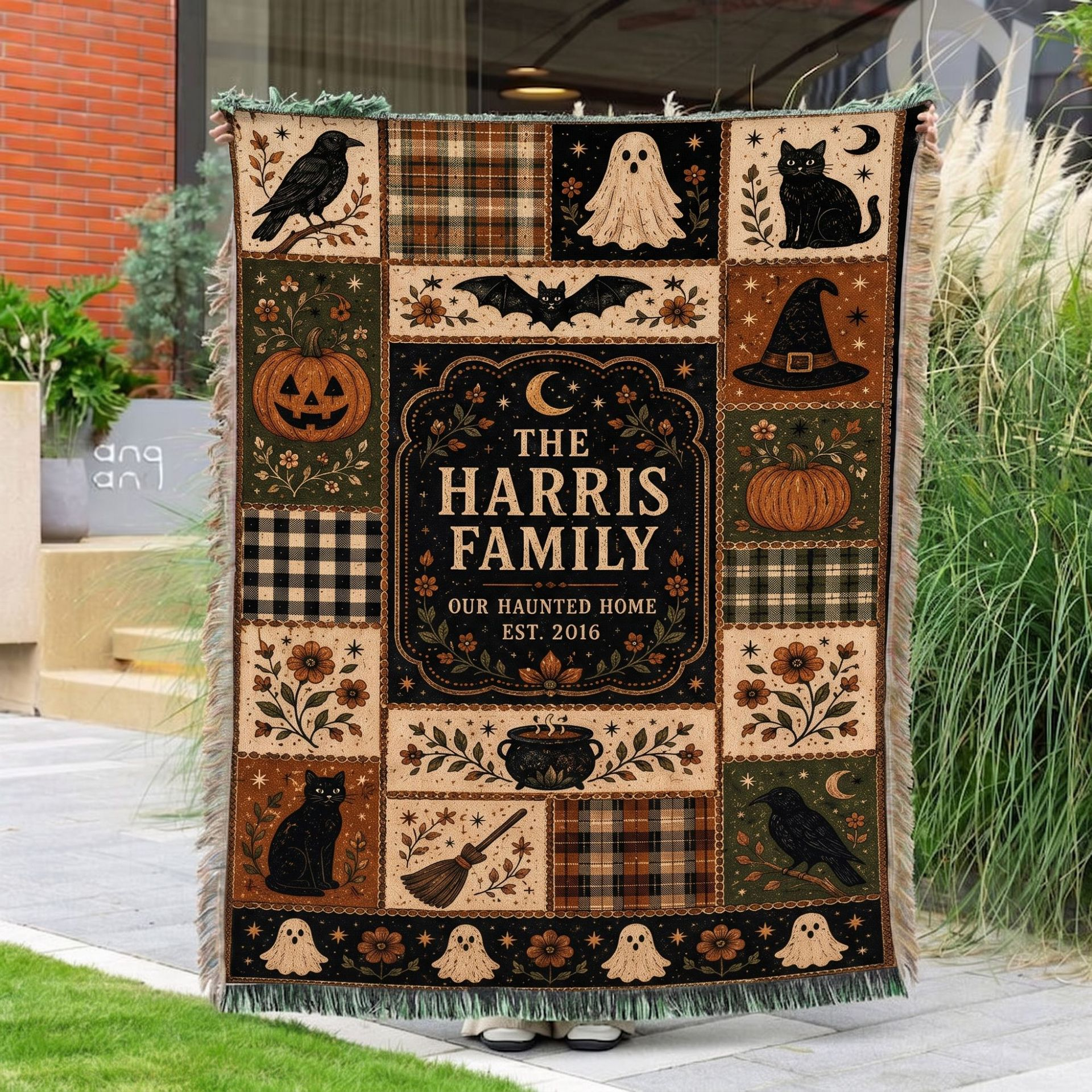 Halloween Patchwork  Woven Blanket -Size: 51" x 62" (130cm x 160cm)