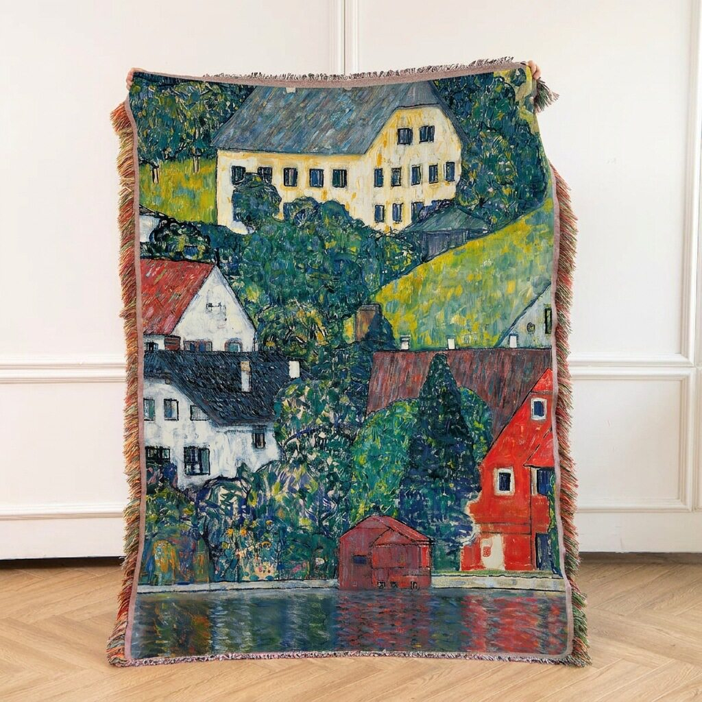 Gustav Klimt -nice  Houses At Unterach On The Attersee Woven Blanket -Size: 51" x 70" (130cm x 178cm)