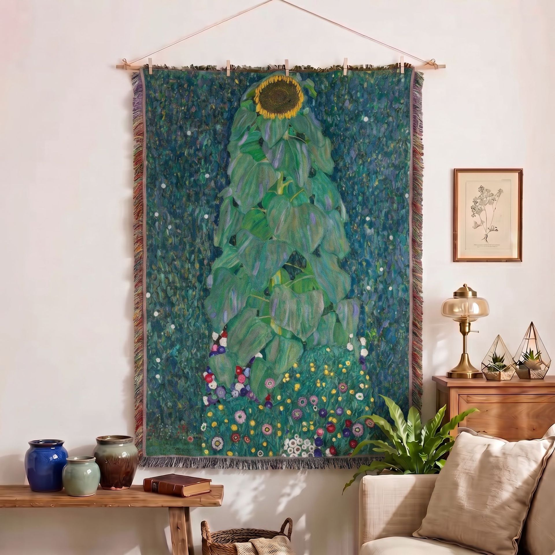 Gustav Klimt Sunflower Woven Blanket -Size: 51" x 62" (130cm x 160cm)
