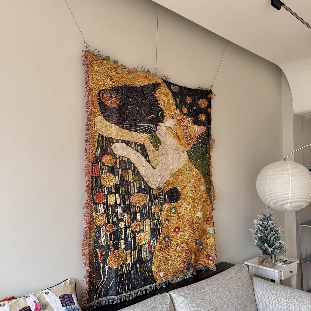 Gustav Klimt -The Kiss Cat Woven Blanket -Size: 51" x 62" (130cm x 160cm)