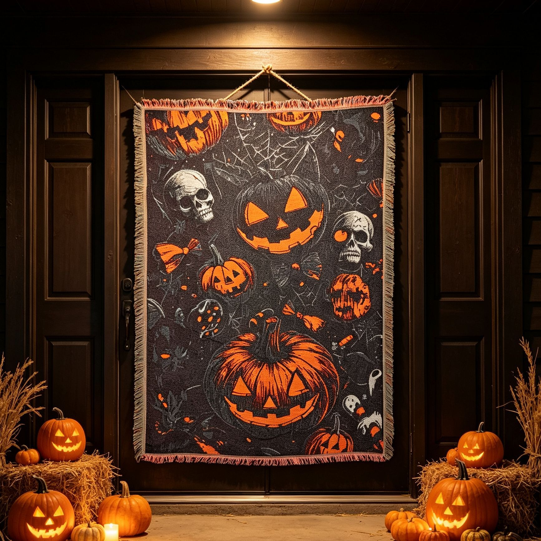 Halloween Jack O Lantern Woven Blanket -Size: 51" x 62" (130cm x 160cm)