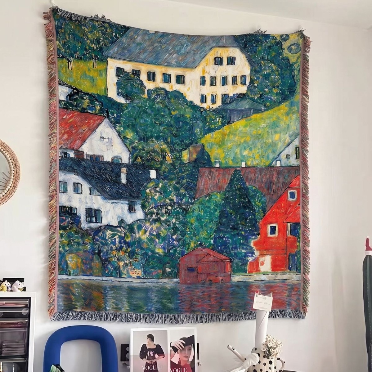 Gustav Klimt -nice  Houses At Unterach On The Attersee Woven Blanket -Size: 51" x 70" (130cm x 178cm)