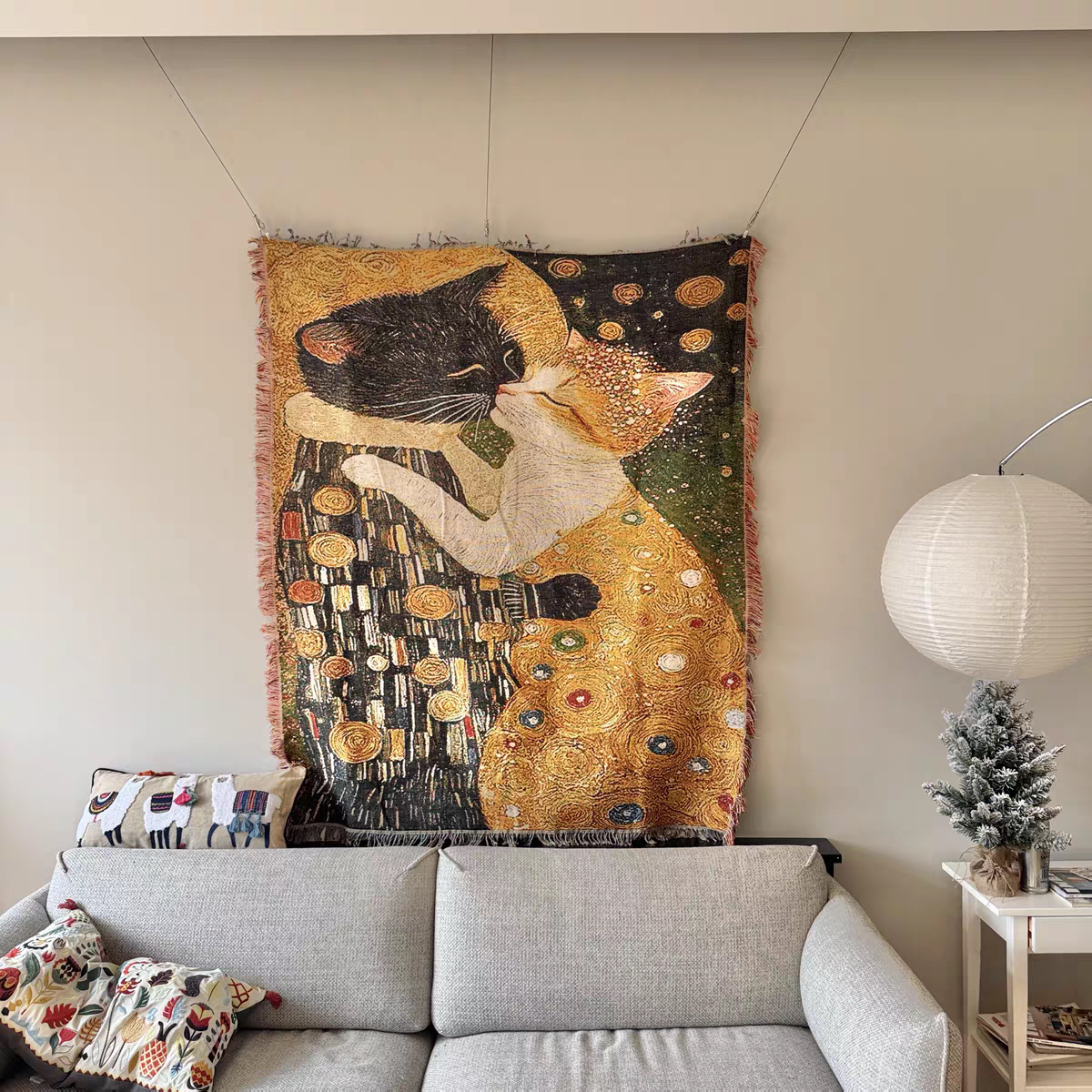 Gustav Klimt -The Kiss Cat Woven Blanket -Size: 51" x 62" (130cm x 160cm)