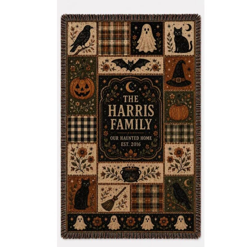 Halloween Patchwork  Woven Blanket -Size: 51" x 62" (130cm x 160cm)