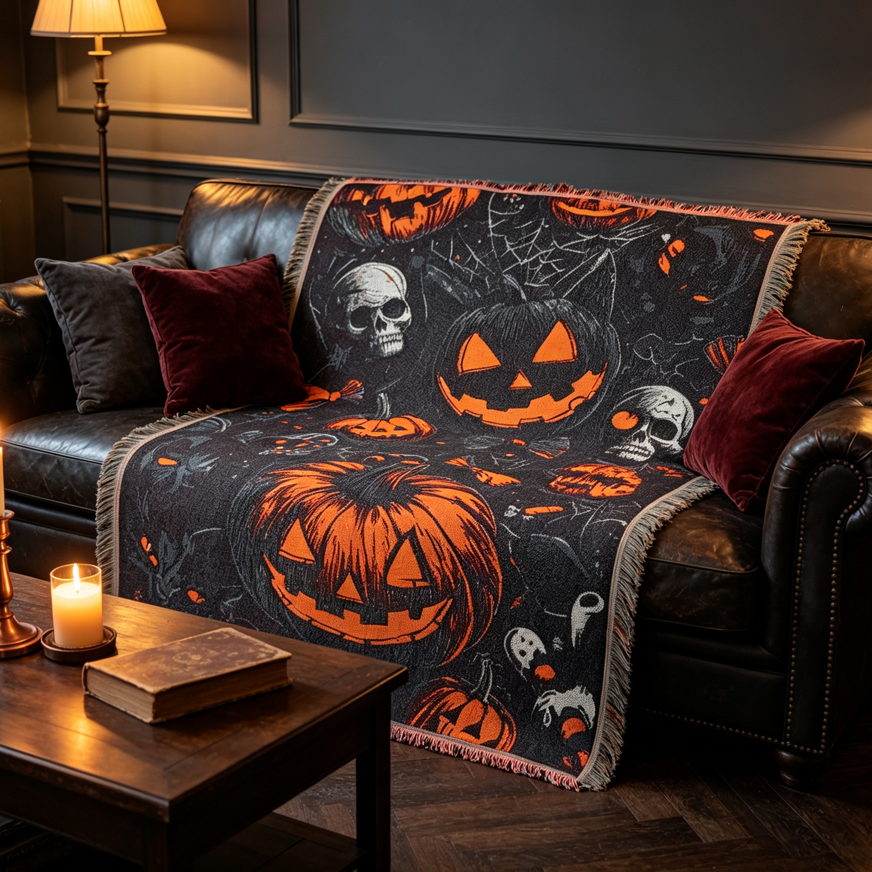 Halloween Jack O Lantern Woven Blanket -Size: 51" x 62" (130cm x 160cm)