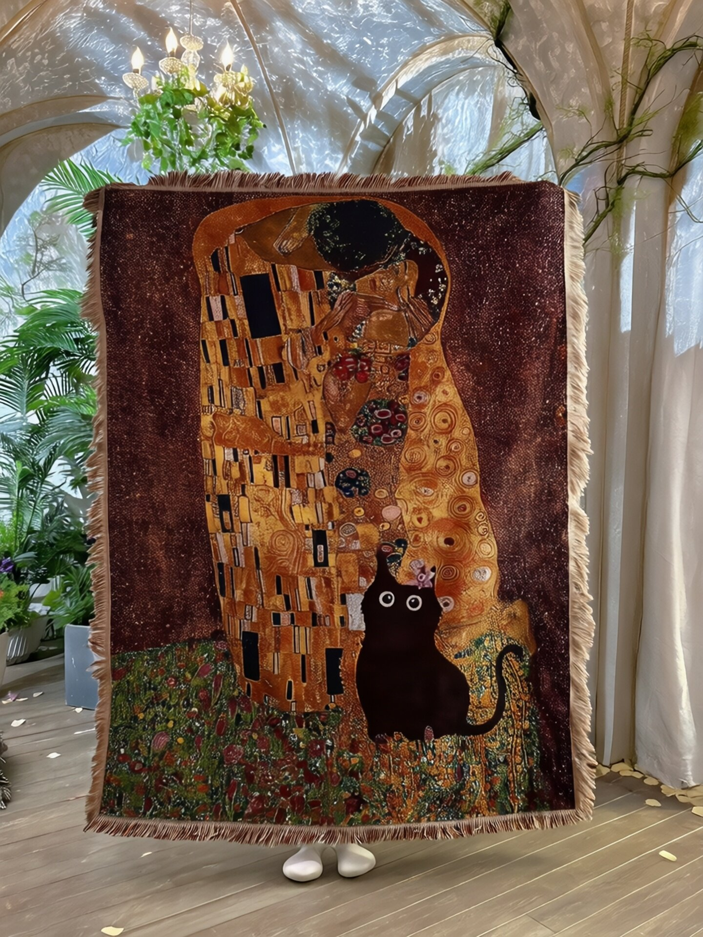 Gustav Klimt - The Kiss Woven Blanket-Size: 51" x 62" (130cm x 160cm)