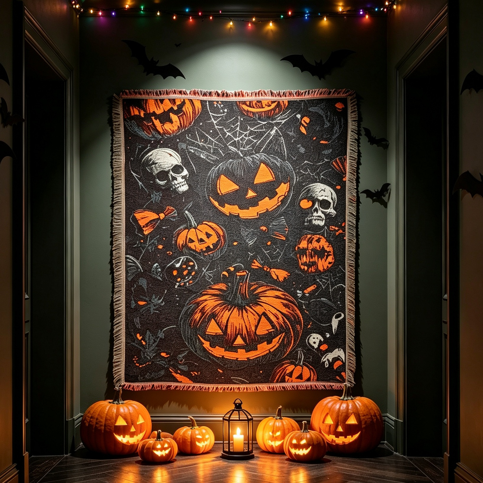 Halloween Jack O Lantern Woven Blanket -Size: 51" x 62" (130cm x 160cm)
