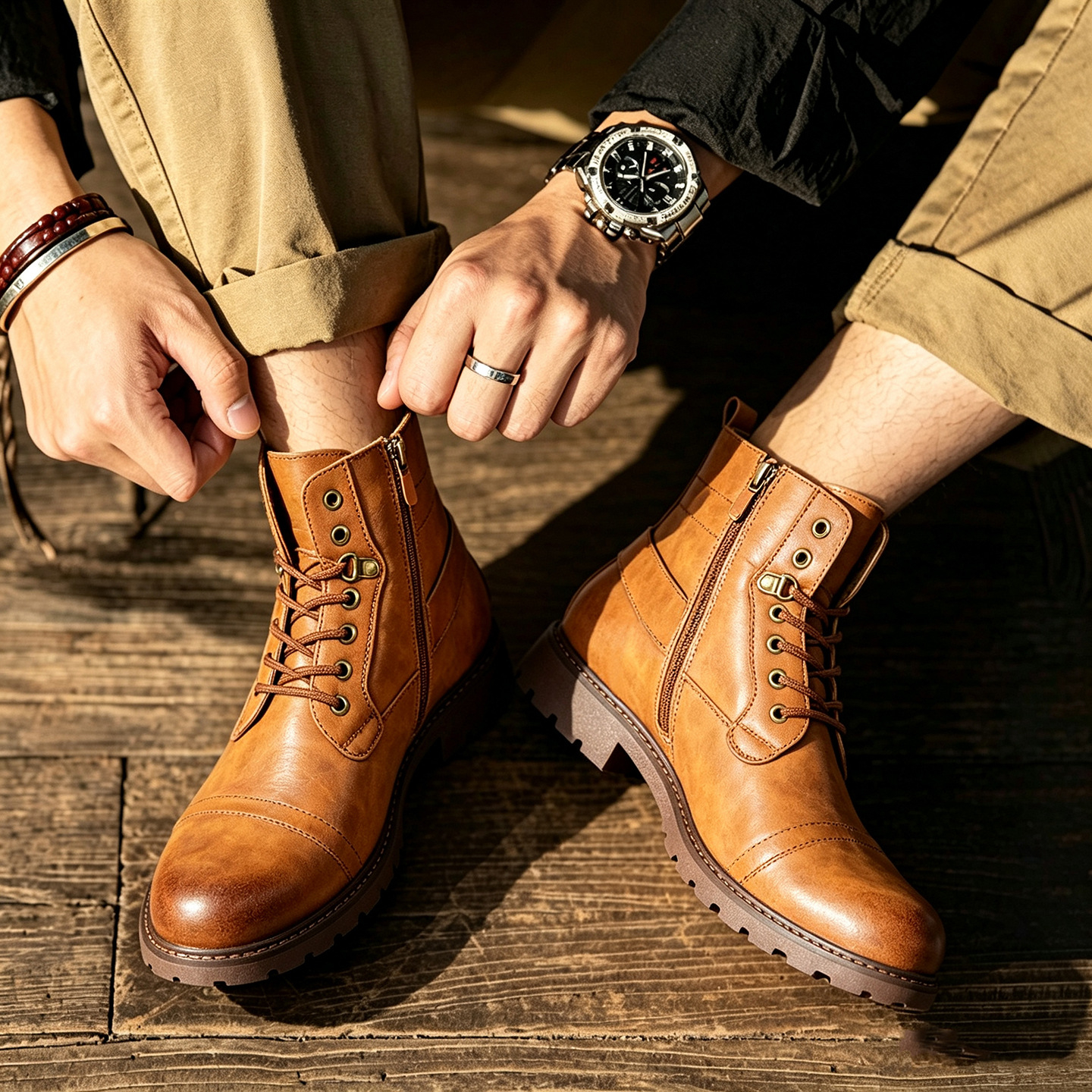 Men's Side Zipper  Classic Leather Boots