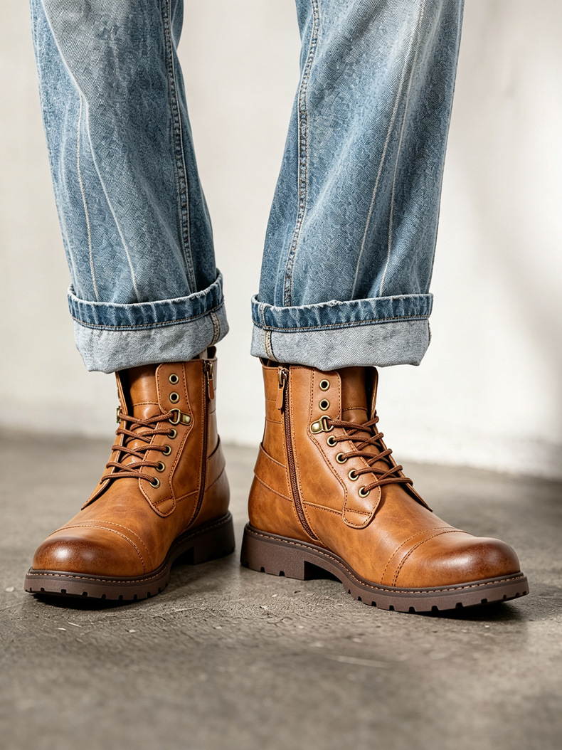 Men's Side Zipper  Classic Leather Boots