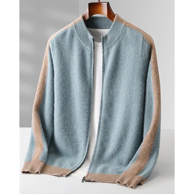 Merinowollen Full-Zip Sweater Two-Tone - Camel
