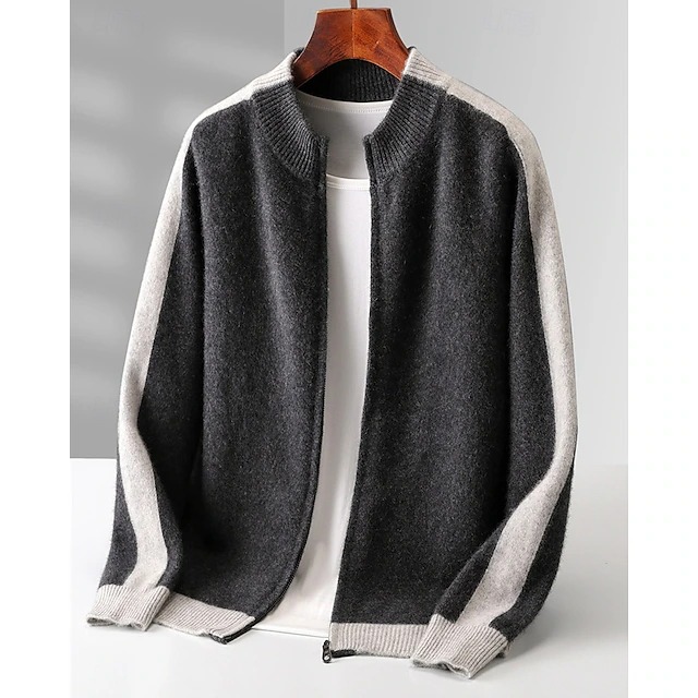 Merinowollen Full-Zip Sweater Two-Tone - Camel
