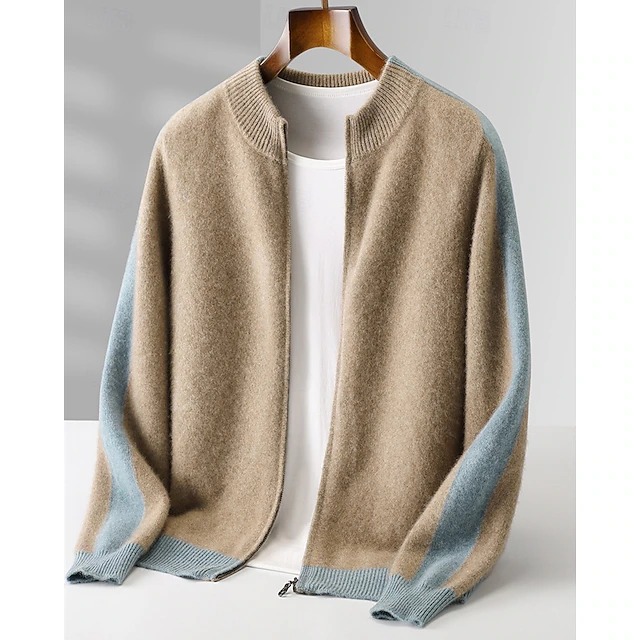 Merinowollen Full-Zip Sweater Two-Tone - Camel