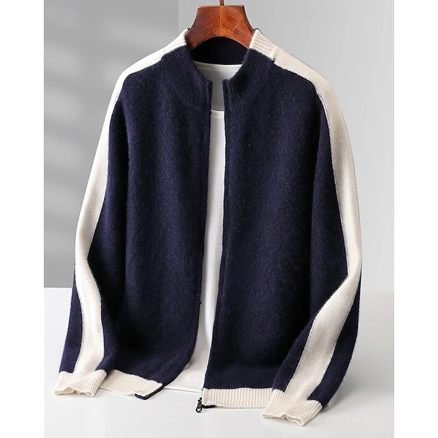 Merinowollen Full-Zip Sweater Two-Tone - Camel