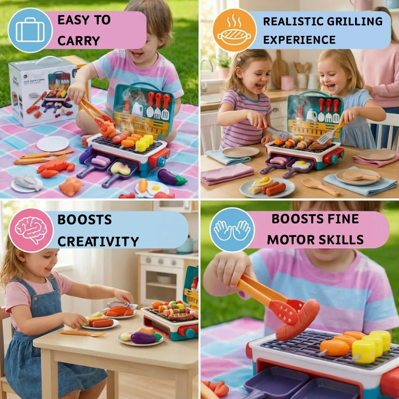 My First BBQ Grill – Kids' Play Kitchen with Real Steam Effect & Color-Changing Food