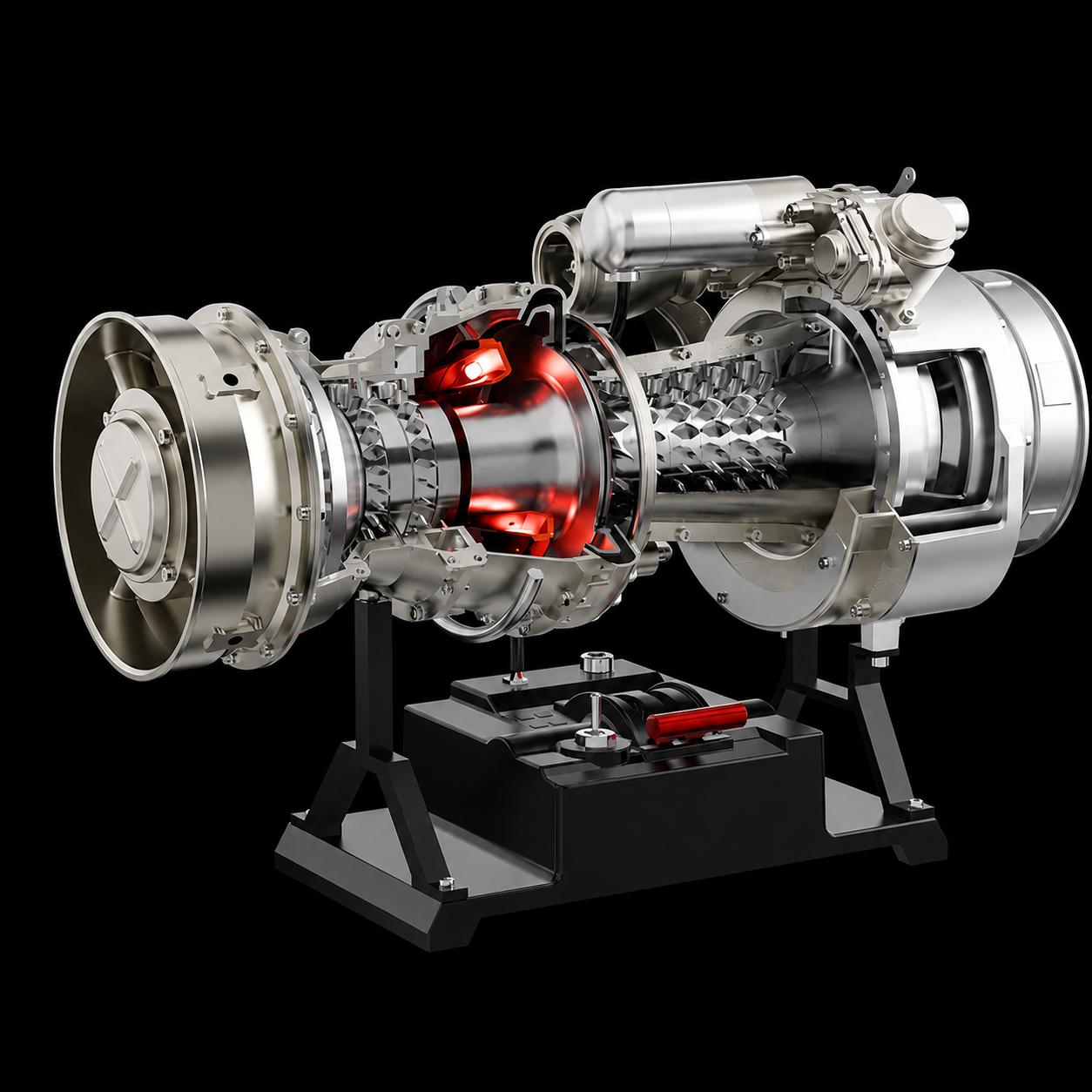 Fully assembled Teching T700 turboshaft engine model with realistic turbine structure